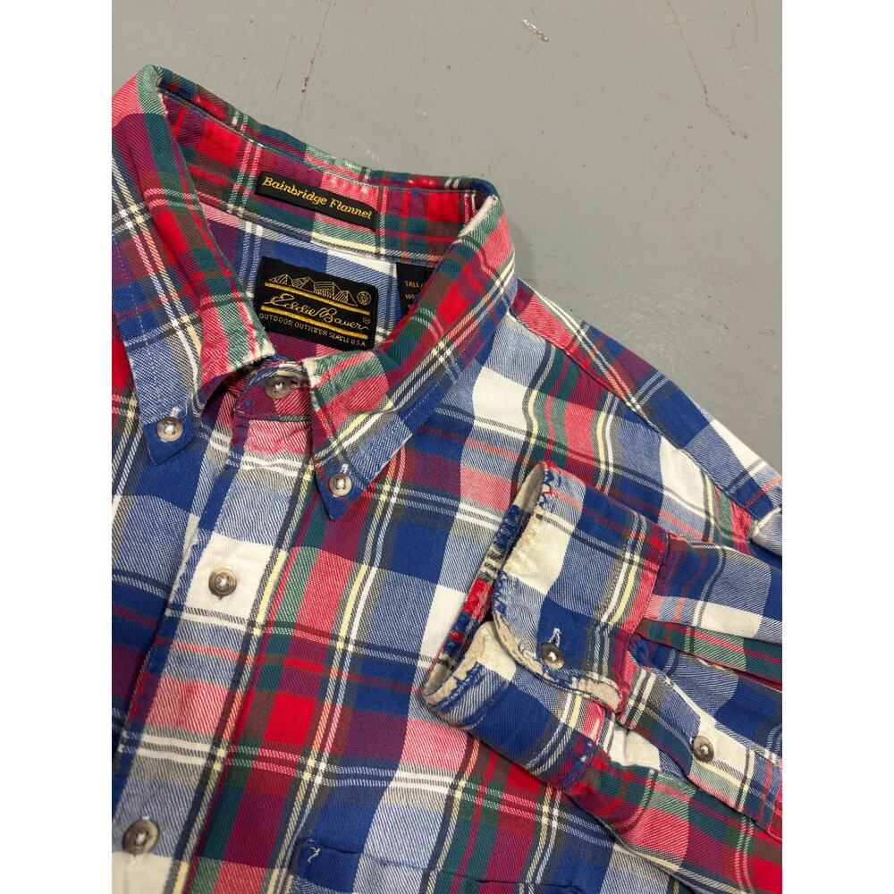 VTG Eddie‎ Bauer Flannel Shirt XL Multicolor Plaid 90s Gorpcore Grunge Workwear